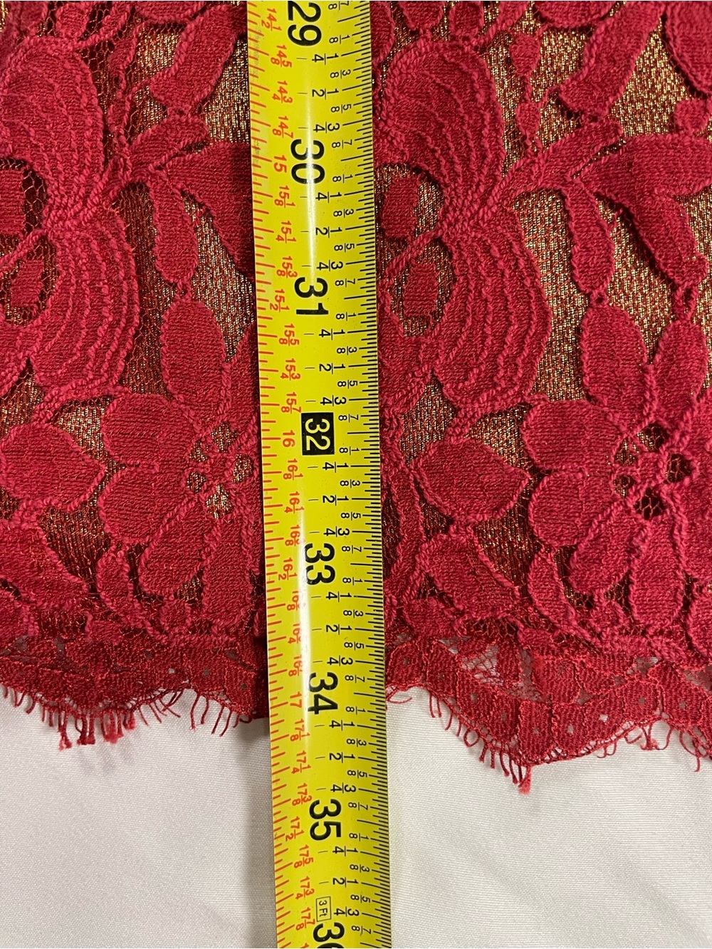 Greylyn Red Lace Fit & Flare Dress Gold Lining Romantic Cocktail Medium - Picture 8 of 10